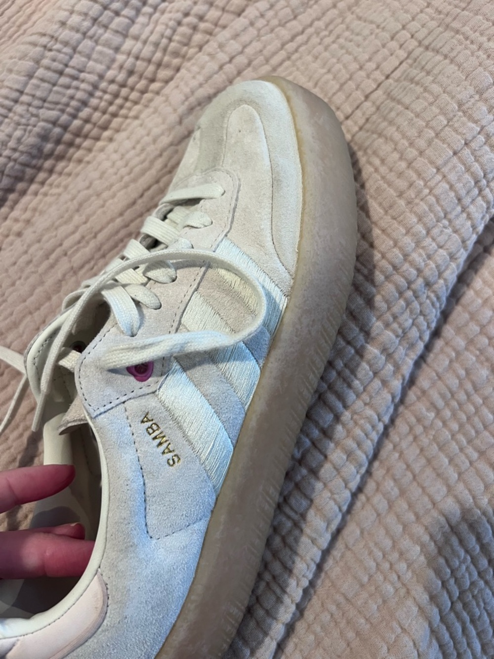 adidas Samba Suede Sneakers - Cream with Pink Accents - Picture 6 of 14